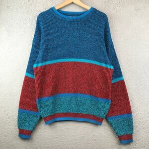 Vintage 90's BRITTANIA Blue Red Striped Knitted‎ Sweater Size L